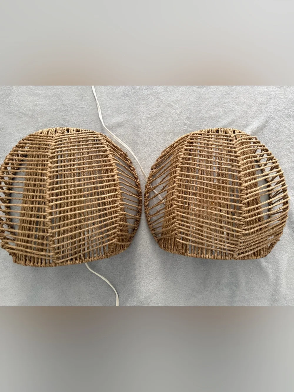 Pair of Woven Rattan Wall Lamps in Natural Brown